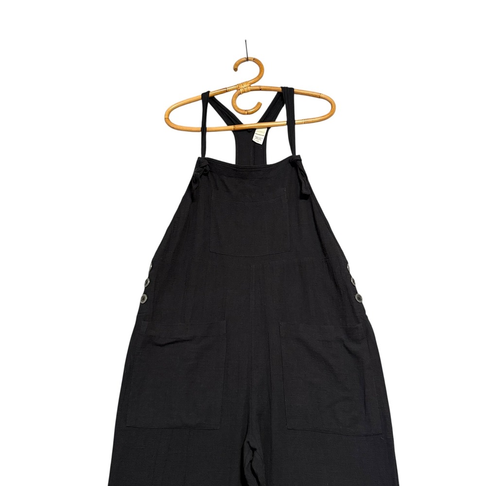 L. Space | Freya Overalls Black Tie Shoulder Jumpsuit Beach Cover-up Size L - Picture 3 of 12